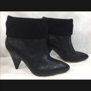 Loeffler Randall Knit Trim Top Pebbled Leather Ankle Boots Hidden Platform Heels